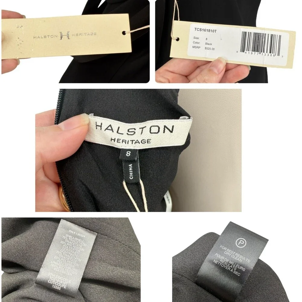 Halston Heritage Black Crepe Zip Halter Gown Dress Sz 8 Slit Strappy Formal NWT - Picture 16 of 16